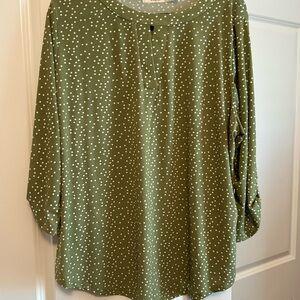 Chic Olive Green Polka Dot Blouse by Cure.